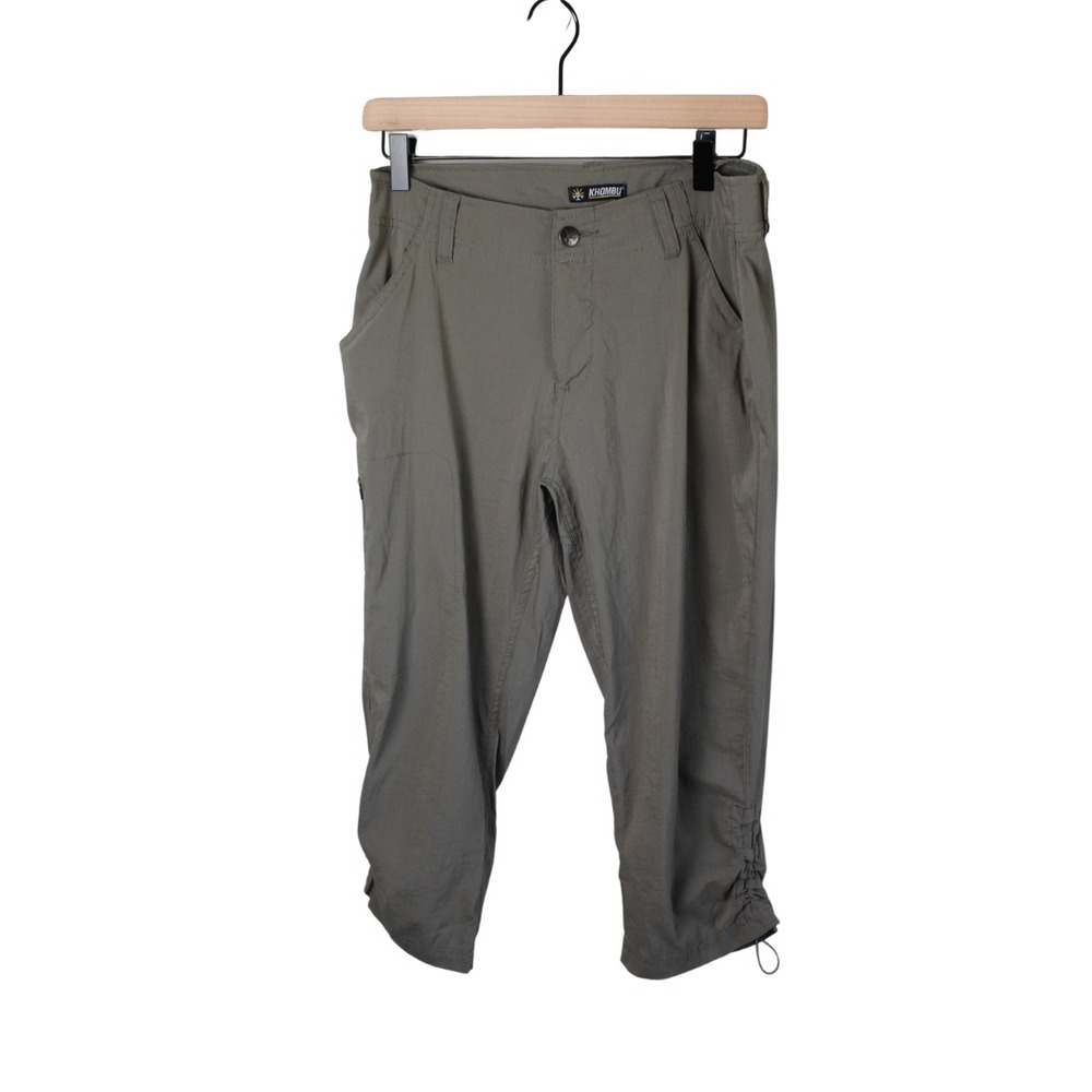 Khombu Womens Woven Capri Pants Nylon Blend Zip Pockets Khaki Green Size S